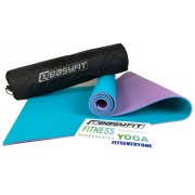 Коврик для йоги и фитнеса EasyFit TPE+TC 6 мм двухслойный + Чехол мятный с фиолетовым