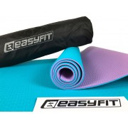 Коврик для йоги и фитнеса EasyFit TPE+TC 6 мм двухслойный + Чехол мятный с фиолетовым