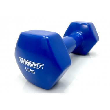 Гантель для фитнеса 5.0 кг EasyFit с виниловым покрытием синяя