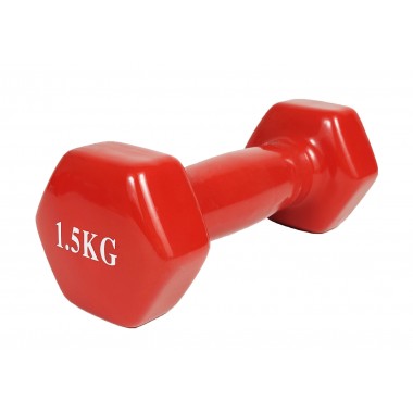 Гантель для фитнеса 1.5 кг EasyFit с виниловым покрытием красная
