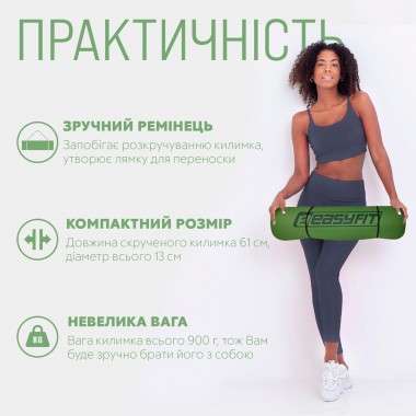 Килимок для йоги та фітнесу EasyFit TPE+TC 6мм двошаровий зелений-чорний