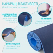 Коврик для йоги и фитнеса EasyFit TPE+TC 6 мм двухслойный синий-голубой