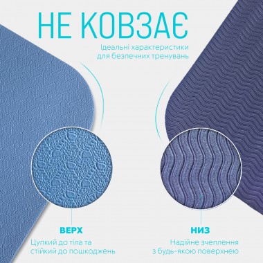 Килимок для йоги та фітнесу EasyFit TPE+TC 6 мм двошаровий блакитний-синій