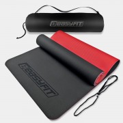 Коврик для йоги и фитнеса EasyFit TPE+TC 6 мм двухслойный + Чехол черный с красным