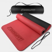 Коврик для йоги и фитнеса EasyFit TPE+TC 6 мм двухслойный + Чехол красный с черным