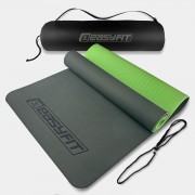 Коврик для йоги и фитнеса EasyFit TPE+TC 6 мм двухслойный + Чехол черный с зеленым