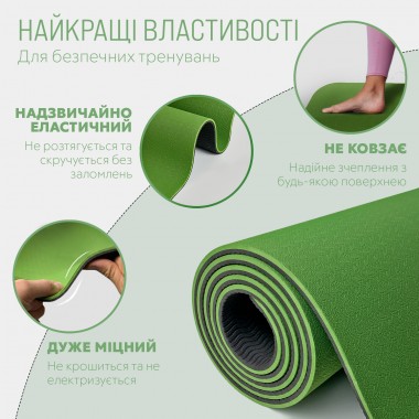 Килимок для йоги та фітнесу EasyFit TPE+TC 6мм двошаровий зелений-чорний