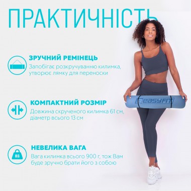 Килимок для йоги та фітнесу EasyFit TPE+TC 6 мм двошаровий блакитний-синій