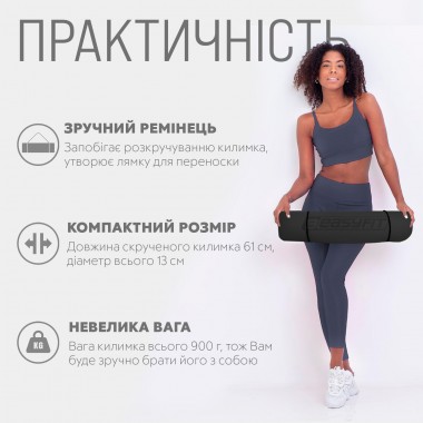 Килимок для йоги та фітнеса EasyFit TPE+TC 6мм двошаровий + Чохол чорний з червоним