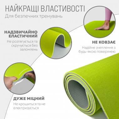 Килимок для йоги та фітнесу EasyFit TPE+TC 6 мм двошаровий + Чохол лимонний-сірий