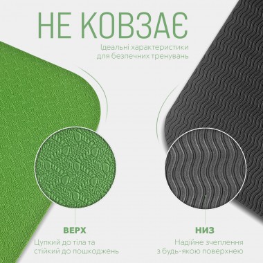 Килимок для йоги та фітнесу EasyFit TPE+TC 6мм двошаровий зелений-чорний