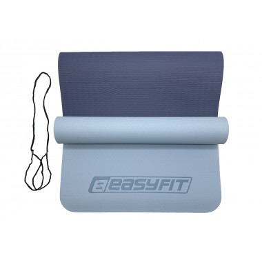 Килимок для йоги та фітнесу EasyFit TPE+TC 6 мм двошаровий блакитний-синій