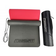 Коврик для йоги и фитнеса EasyFit TPE+TC 6 мм двухслойный + Чехол черный с красным