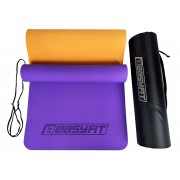 Коврик для йоги и фитнеса EasyFit TPE+TC 6 мм двухслойный + Чехол фиолетовый с оранжевым