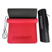 Коврик для йоги и фитнеса EasyFit TPE+TC 6 мм двухслойный + Чехол красный с черным