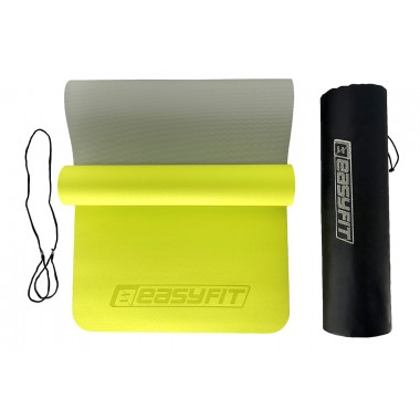 Килимок для йоги та фітнесу EasyFit TPE+TC 6 мм двошаровий + Чохол лимонний-сірий