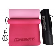 Коврик для йоги и фитнеса EasyFit TPE+TC 6 мм двухслойный + Чехол розовый cо св.розовым