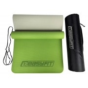 Коврик для йоги и фитнеса EasyFit TPE+TC 6 мм двухслойный + Чехол зеленый с серым