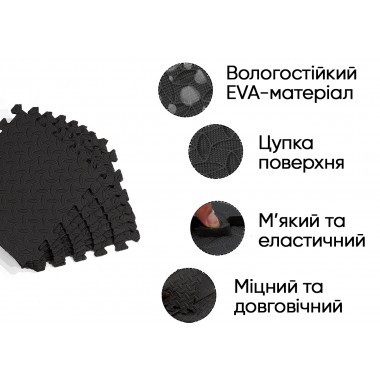 Татамі мат EasyFit 8 шт  (30х30х1 см) хвіст ластівки чорний