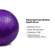 М'яч для фітнесу EasyFit 65 см фіолетовий (фітбол масажний)