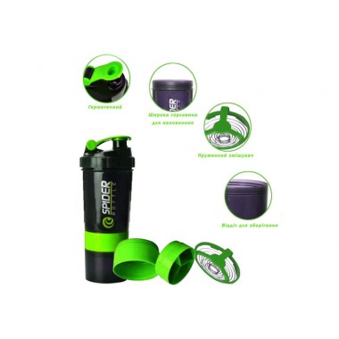 Шейкер спортивний EasyFit Spider 0,5 л Чорно-зелений