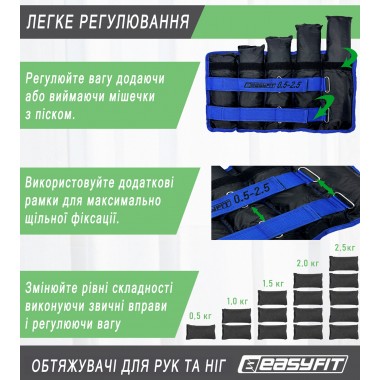 Утяжелители для ног и рук EasyFit наборные черно-синие 0,5-2,5 кг (пара)