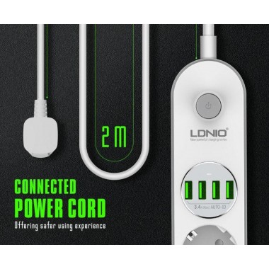 Сетевой фильтр удлинитель с USB выходами 4x220V и 4xUSB длина 2 м. LDNIO SE4432