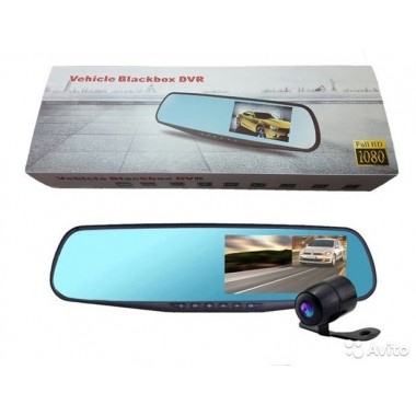 Автомобильное зеркало видеорегистратор для машины на 2 камеры VEHICLE BLACKBOX DVR 1080p камерой заднего вида.