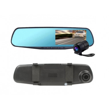 Автомобильное зеркало видеорегистратор для машины на 2 камеры VEHICLE BLACKBOX DVR 1080p камерой заднего вида.