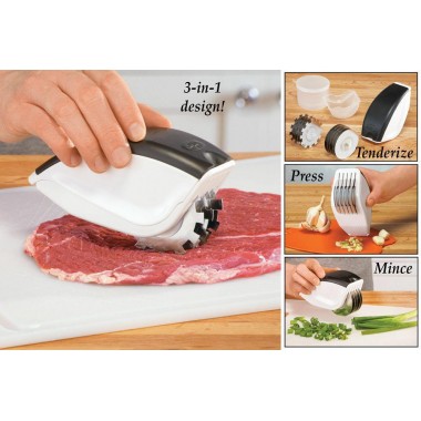 Нож для нарезки 3 в 1 Rolling Mincer и Tenderizer с чесночным прессом овощерезка