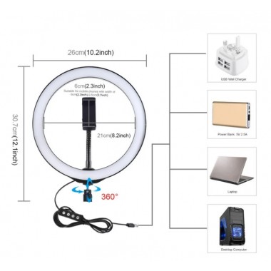 Кольцевая светодиодная Led лампа для блогера селфи фотографа визажиста D 26 см Ring
