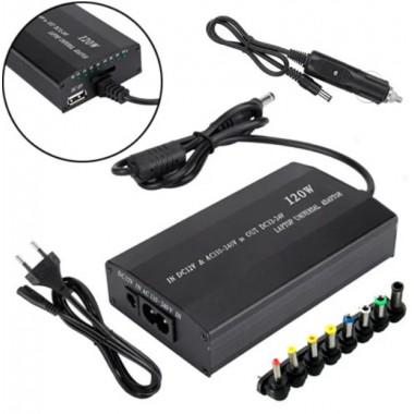 Универсальное зарядное устройство от сети и от прикуривателя для ноутбуков с 8-ю насадками DC 12-24V 120ватт