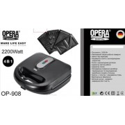 Мультикукер 4 в 1 Орешница Гриль Сендвичница Вафельница Opera OP-908