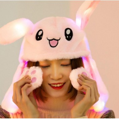 Шапка заяц со светящимися двигающимися ушками Белая