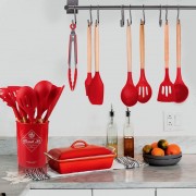 Силиконовый кухонный набор принадлежностей с ведерком 12 предметов. Набор поварешек из силикона ZP-036B