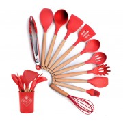 Силиконовый кухонный набор принадлежностей с ведерком 12 предметов. Набор поварешек из силикона ZP-036B