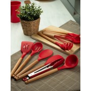 Силиконовый кухонный набор принадлежностей с ведерком 12 предметов. Набор поварешек из силикона ZP-036B