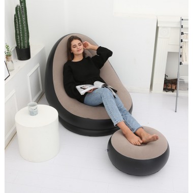 Надувное садовое кресло с пуфиком Air Sofa Comfort zd-33223, велюр, 76*130 см