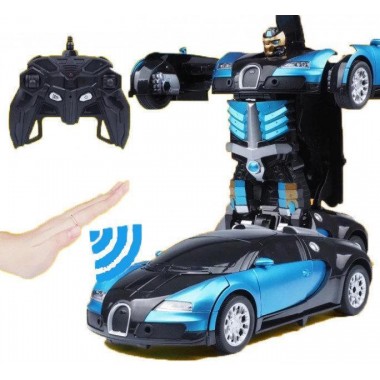 Машинка радиоуправляемая трансформер Robot Car Bugatti Size12 СИНЯЯ |Робот-трансформер на радиоуправлении 1:12