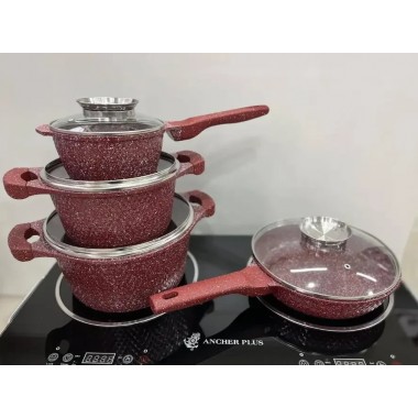 Набор кастрюль и сковорода с гранитным антипригарным покрытием Higher Kitchen HK-315 7 предметов КРАСНЫЙ