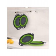 Дуршлаг силиконовый складной 2 шт в комплекте (большой + маленький) Collapsible filter baskets, зеленый