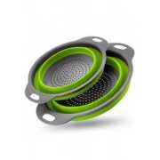 Дуршлаг силиконовый складной 2 шт в комплекте (большой + маленький) Collapsible filter baskets, зеленый
