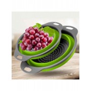 Дуршлаг силиконовый складной 2 шт в комплекте (большой + маленький) Collapsible filter baskets, зеленый