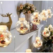 Гирлянда занавес штора Шары с наполнением Дед Мороз, 3.0м, 10 шаров, ТЕПЛАЯ