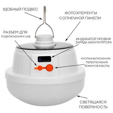 Светодиодная кемпинговая лампа с солнечной панелью Bailong BL-2026