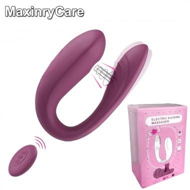 Вибратор electric sucking massager регулируемый двойной розовый с пультом ДУ