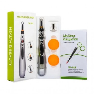 Массажер для тела электрический ручной (массажная ручка) 3в1 Massager Pen W-912 на батарейках Серебристый