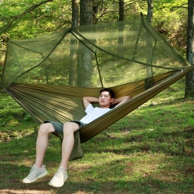 Гамак двойной с москитной сеткой Hammock With Net Army  для отдыха до 200 кг