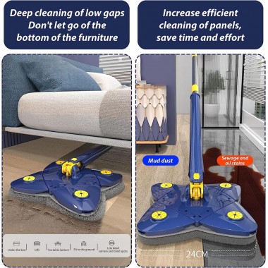 Швабра с функцией отжима Вращающаяся на 360° регулируемая швабра, телескопическая швабра для уборки