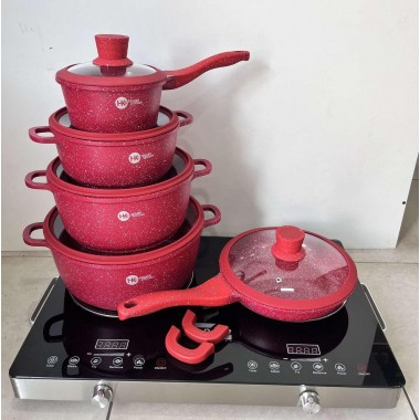 Набор кастрюль с гранитным антипригарным покрытием Higher Kitchen НК-316  из 12 предметов Красный